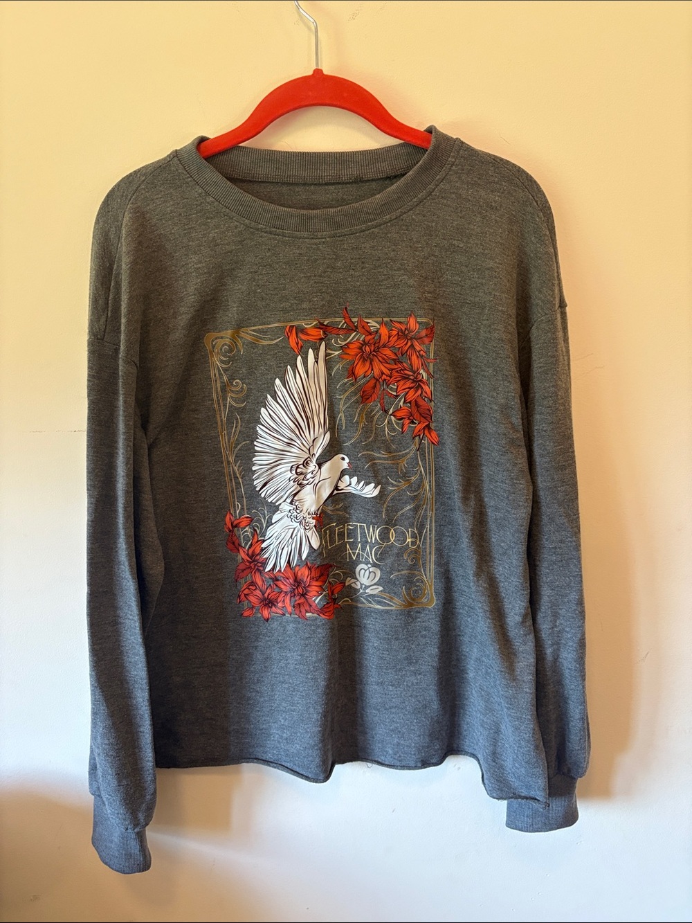 SHEIN Gray Crewneck Sweatshirt with White Dove & Red Floral Graphic